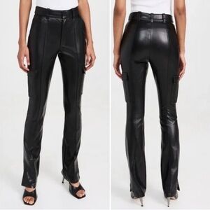 CINQ A SEPT BLACK FAUX LEATHER NORAH CARGO PANTS women sz 0